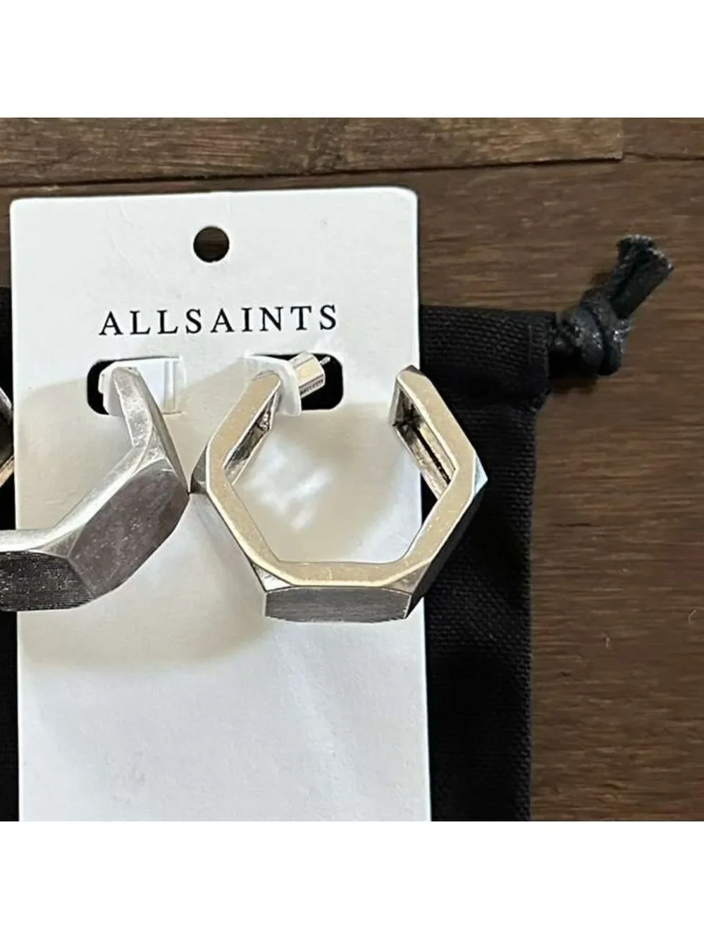 ALLSAINTS-Alex Chunky Hexagon Hoop Earrings-Silver-NWT